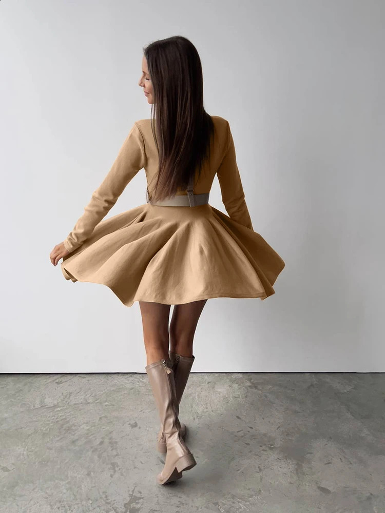 Hirsionsan Elegant Long Sleeve Mini Dress Sweater Women Winter O Neck Tight Sexy Chic Pleated Skirt Basic Female Knit Jumper 241218