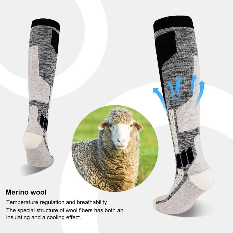 DAY WOLF Merino Wool Skiing Socks High Quality Professional Mens/Womens Outdoor Hiking Socks Thick Wool Hoop Warm Knee High Socks 241219