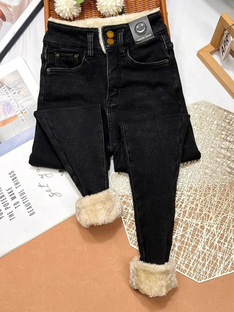 Warm Lambwool Slim Pencil Jeans Womens Skinny Plush Vaqueros Vintage High Waist Thicken Fleece Denim Pants Casual Velvet Legging 241220