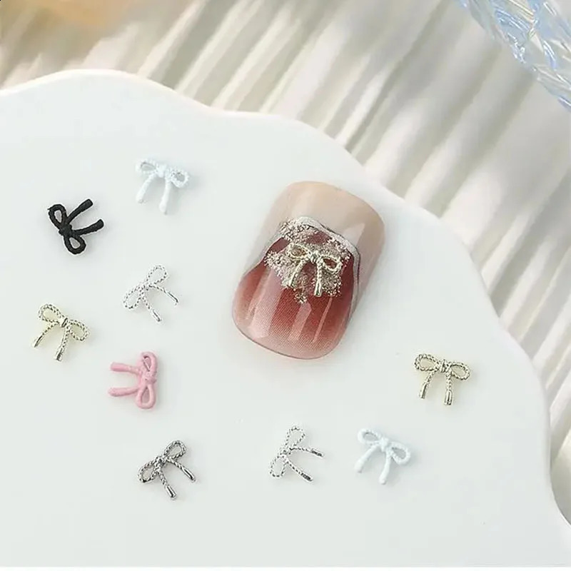 Mix 50PCS Mini Ribbon Bow Inlay Various Colors Simple Alloy Nail Art Rhinestones Decorations Manicure Parts Supplie Charms 241223