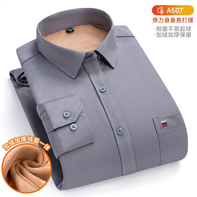 6XL 7XL Autumn/Winter plus fleece thickened Mens dress shirt Long sleeve warm slim Business casual no-iron plus size 241223