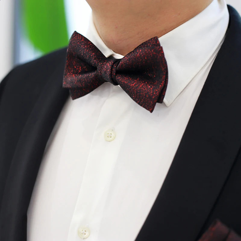 Sparkling Color Change Wedding Groom Mens Gift Box Set Mens Deep Burgundy Bow Tie 241220