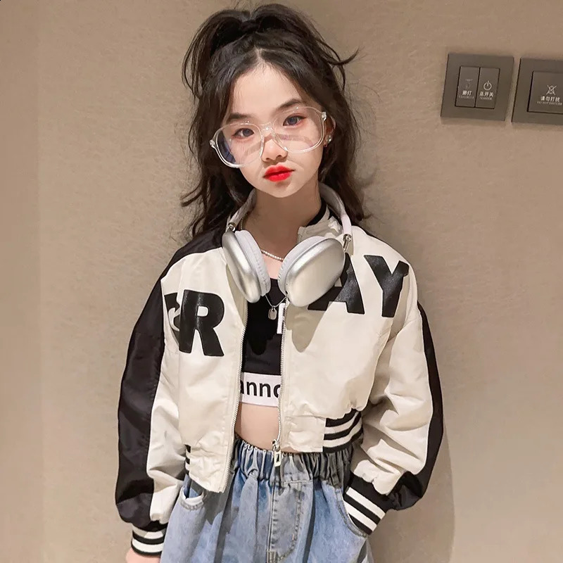 Spring Autumn Teen Girls Jacket Fashion Letter Zipper Coats For Kids Windbreaker Outerwear 4-13 Years Children Clothing 241223