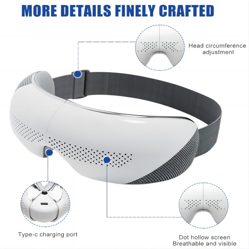 Visible With Heat Bluetooth Music Massager For Migraines Relax Reduce Strain Dark Circle Eye Bags Improve Sleep