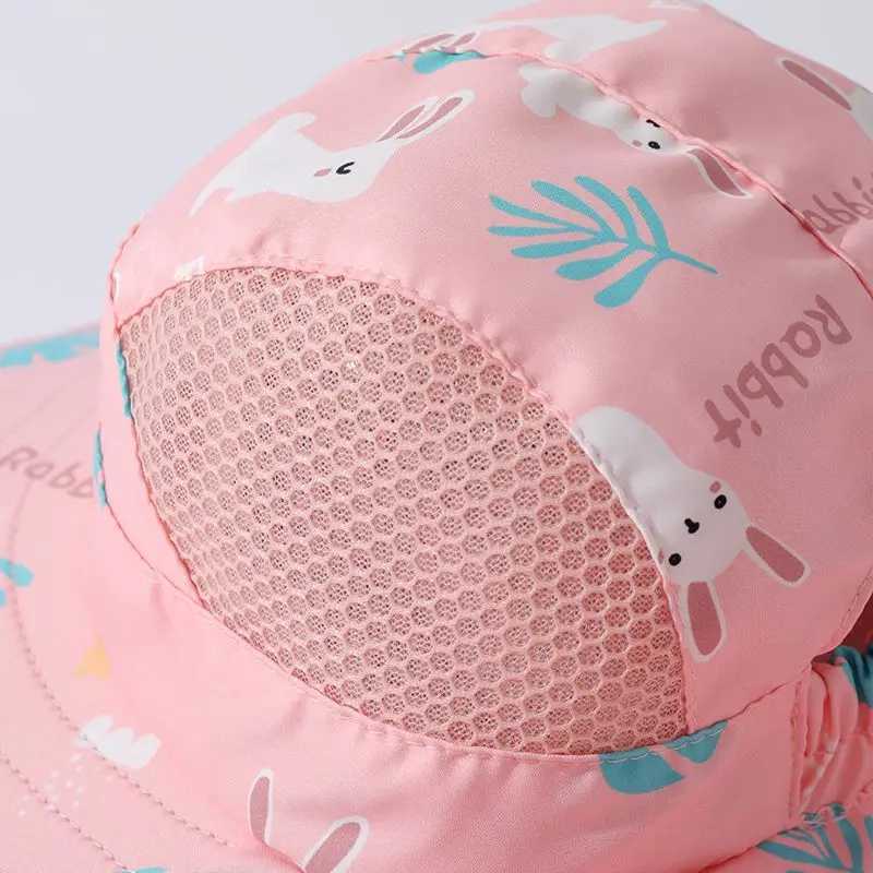 Caps Hats UV resistant childrens summer baby sun hat bucket hat with whistle suitable for girls boys outdoors neck earmuffs beach hat H241223