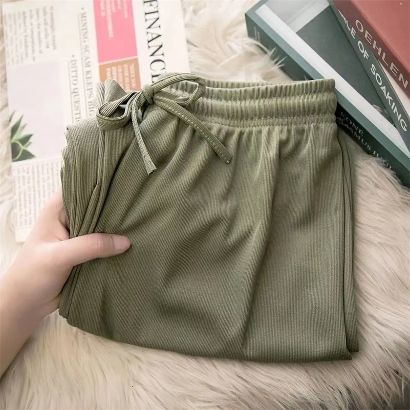 Women Pants Spring Summer Ice Silk Wide Leg 2024 High Waist Loose Straight Casual Pant Female Outdoor Black Trousers y241203