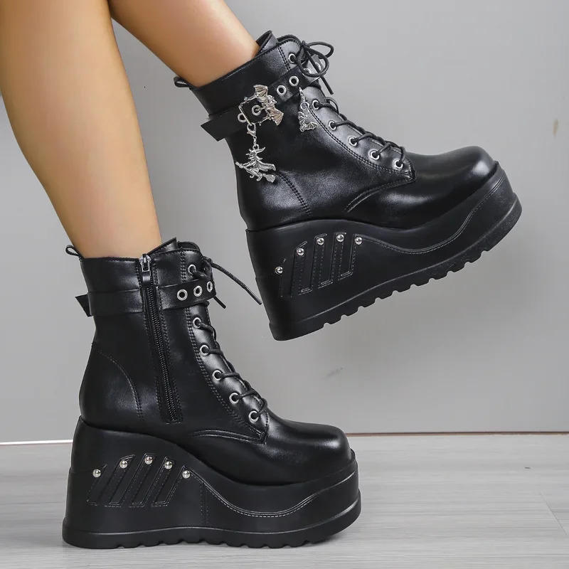 2024 Womens Fashion Boots Selling Punk Gothic Platform High Heels Wedge Womens Casual Gothic Punk Size 43 Womens Shoes 241213