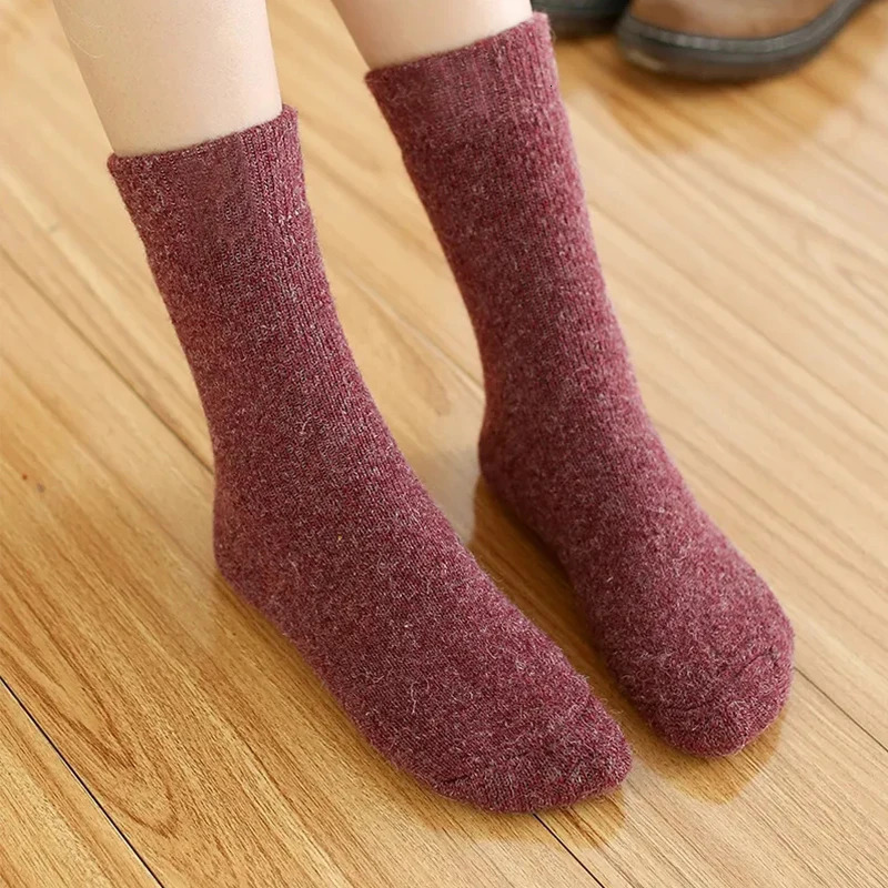 5 pairs of winter womens warm socks solid color casual super thick warm plush socks high-quality warm wool socks 241219