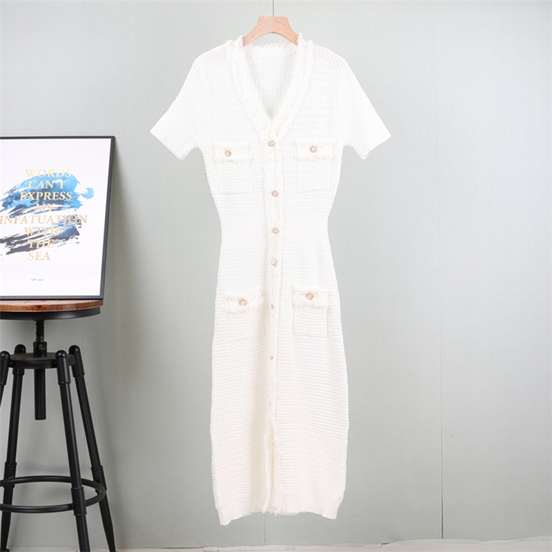 new Summer Korean Fashion Elegant For Women Short Sleeved Midi Dress Elastic Knitted Slim Party Dresses