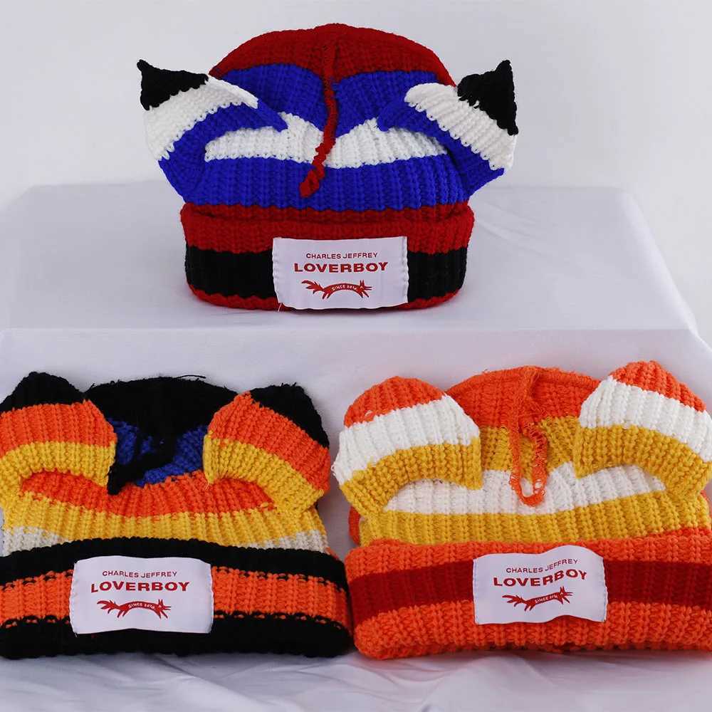 New Cat Ear Knitted Hat Warm Pig Ear Wool Hat Cute Fashion Hoodie Niche Design Hip Hop Personalized Cold Hat M241223