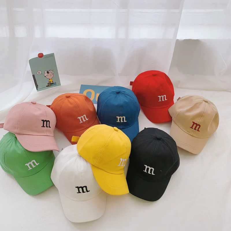 Caps Hats Letter M Embroidered Baby Baseball Hat Solid Color Preschool Boys and Girls Childrens Snapshot Hat Summer Leisure Sun Sunshade Hat H241223