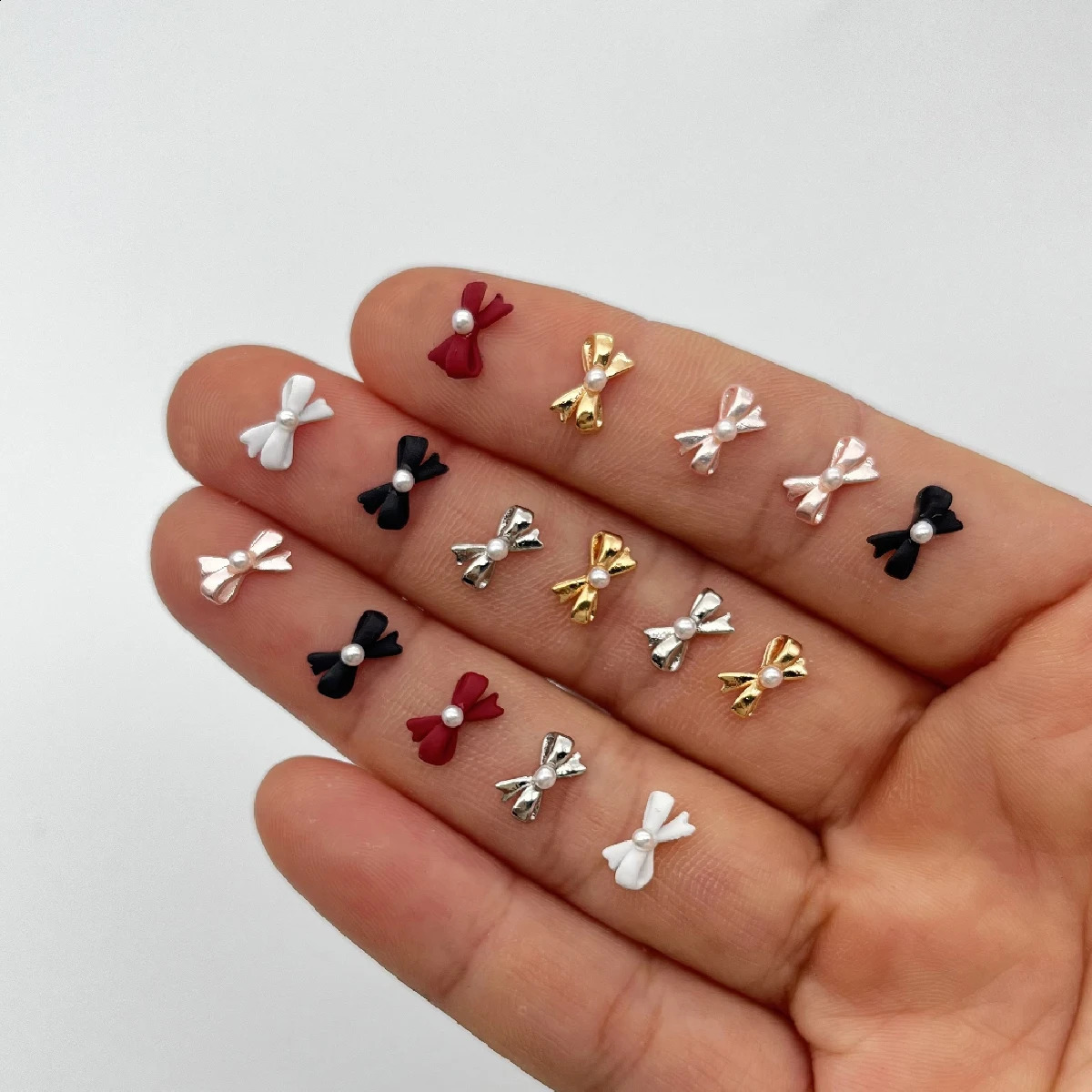 Nail Charms Art Ribbon Parts Gold Silver Bow with Pearls Jewelry DIY Decoration Rhinestones Accessories Manicure Kawaii 241223