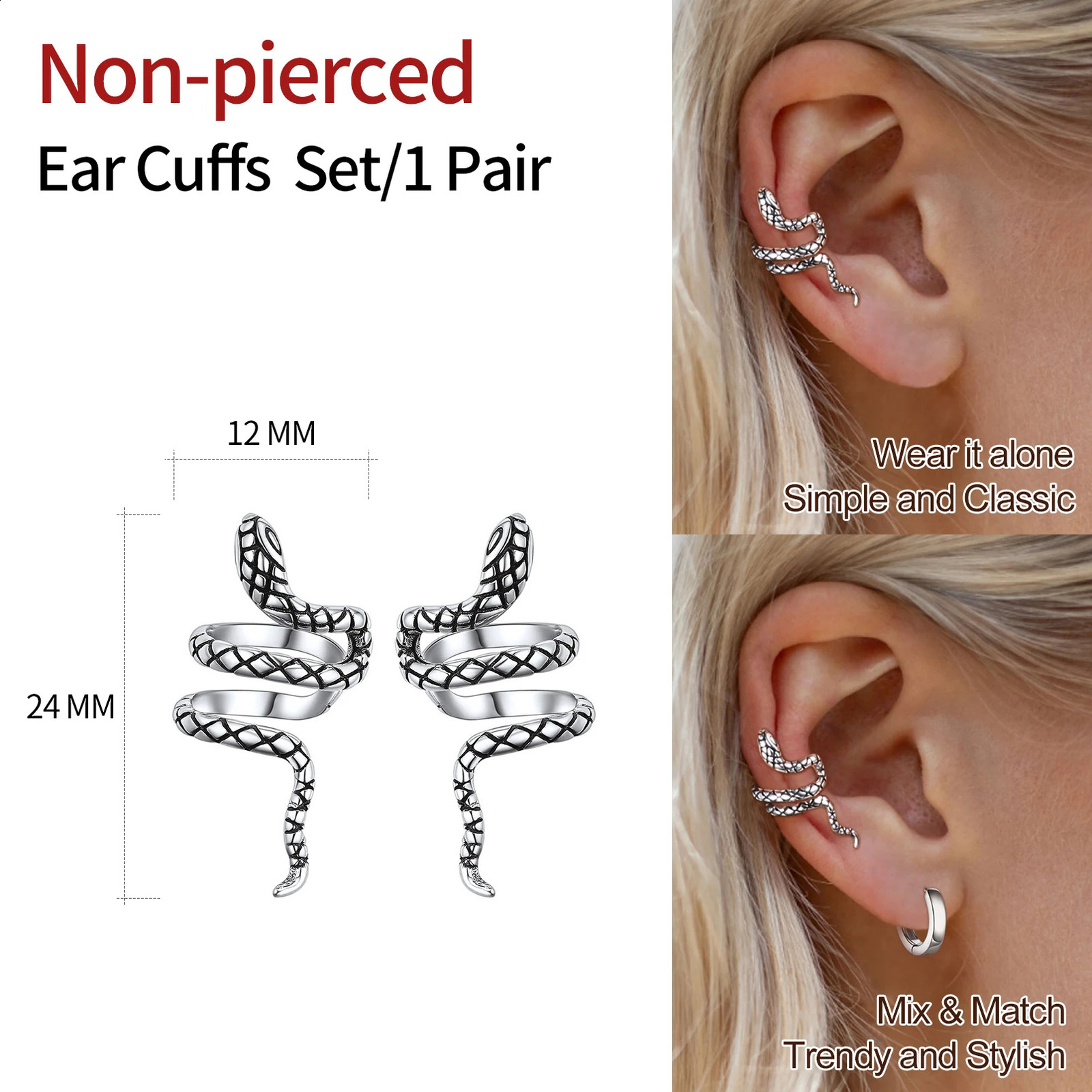S925 Sterling Silver Snake Ear Cuff Helix Cartilage Clip on Earrings Non Piercing Earrings for Women CP541 241220