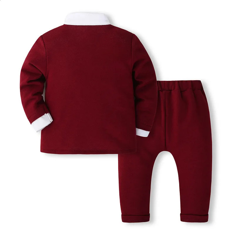 2Piece Set In Spring Baby Boy Clothes 0 To 3 Months Fashion Red Gentleman Long Sleeve Tie TopsPants born Outfit BC2465-1 241223