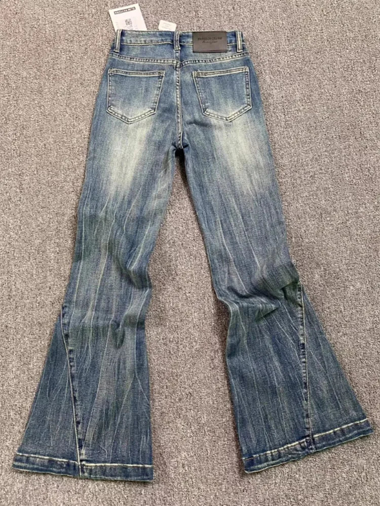 Office Lady Blue Flare Jeans High Street Slim Comfortable Bell Bottoms Women Fashion Denim Trousers American Retro Streetwear 241218