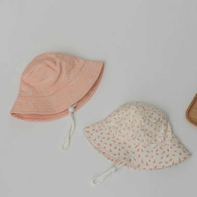 Caps Hats Cute and lovely baby girl bucket hat summer boy sun cute star width Brim toddler children fisherman Panama H241223FQCL