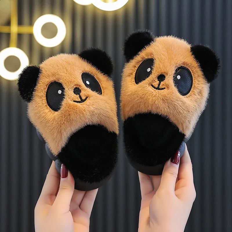 Childrens Girl Cotton Slippers Autumn Winter Child Slippers Wear-resistant Panda Cartoon Indoor Warm Non-slip Mother Kids Shoes 241223