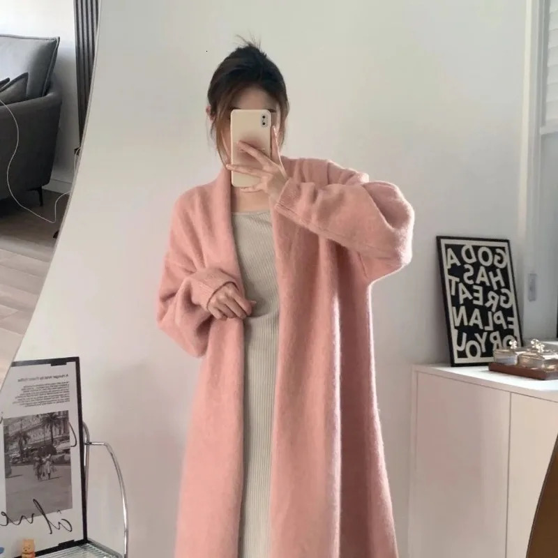 Smvp Autumn Winter Gray Streetwear Tops Coat Women Loose Keep Warm Knitted Cardigan Lady Solid Color Long Sleeve Cardigans 241220