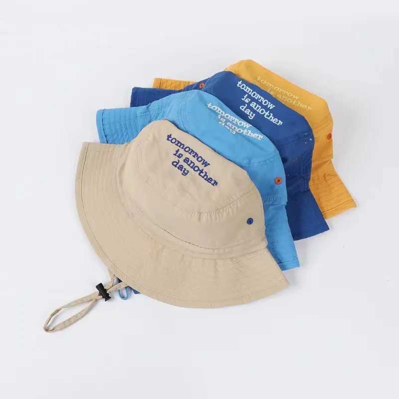 Caps Hats Summer Quick Dry Bucket Hat for Baby Solid Color Letter Kids Fisherman Cap UV Protection Children Panama Sun Hat H241223