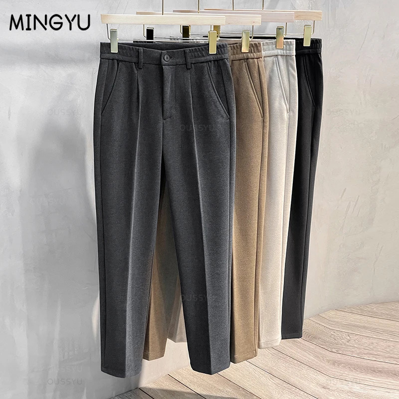 Winter thick suit mens casual straight skirt Korean classic fashion business wool fabric brown black formal mens 241219