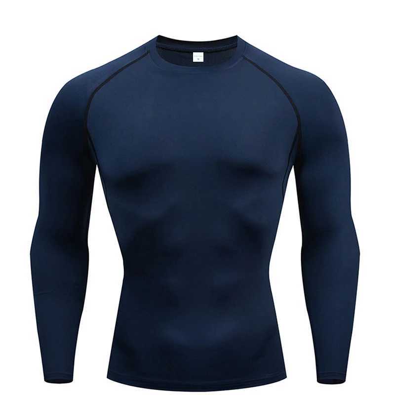 Compressed long sleeved black fitness T-shirt for mens muscles quick drying gym sportswear sun protection sportswear M241223