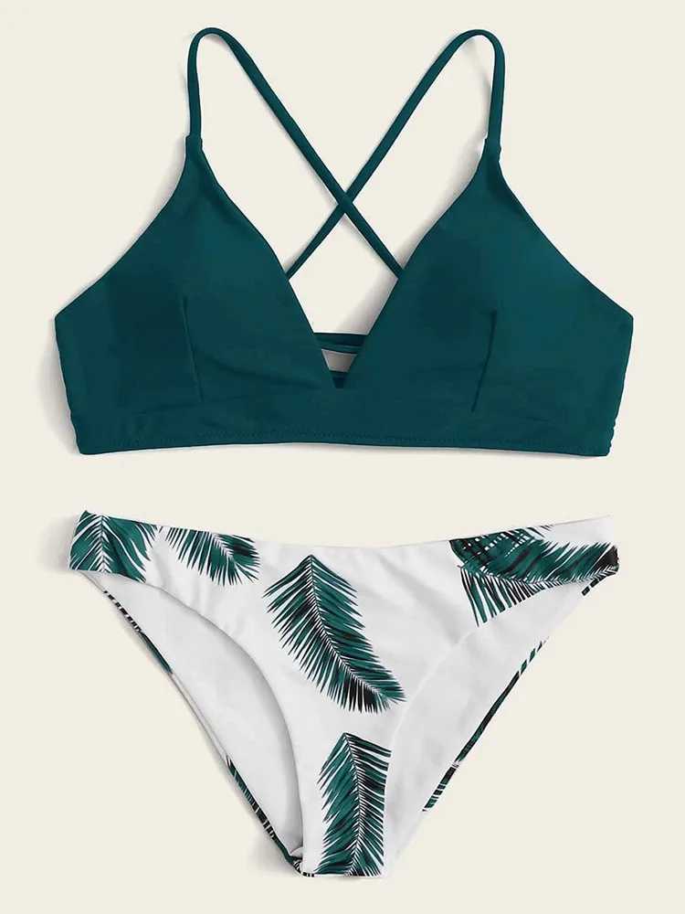 Sexy Bandeau Bikini Set Women Floral Random Print Bikini Set Push-Up Swimsuit Beachwear Padded Swimwear Bathing SuitXJ241223