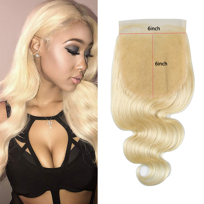Top Closure 613# Color 6X6 Lace Closure Straight Body Wave 10-24inch Blonde Color Brazilian Human Hair Peruvian Malaysian Virgin Hair