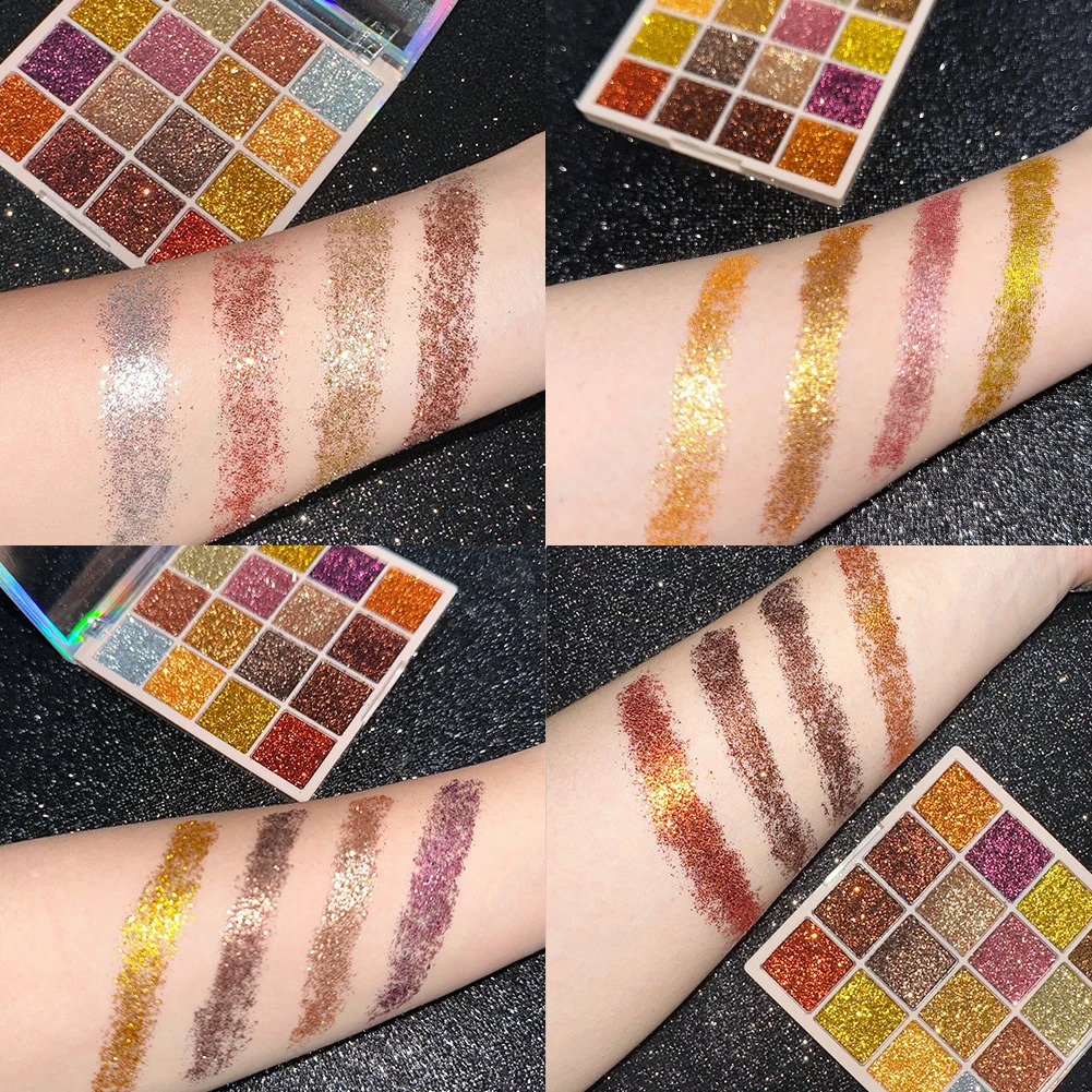 16 Colors Glitter Eyeshadow Palette Shimmer Multicolor Golden Color Sparkle Sequin Finish Body Face Makeup Stage Party Makeup 241223