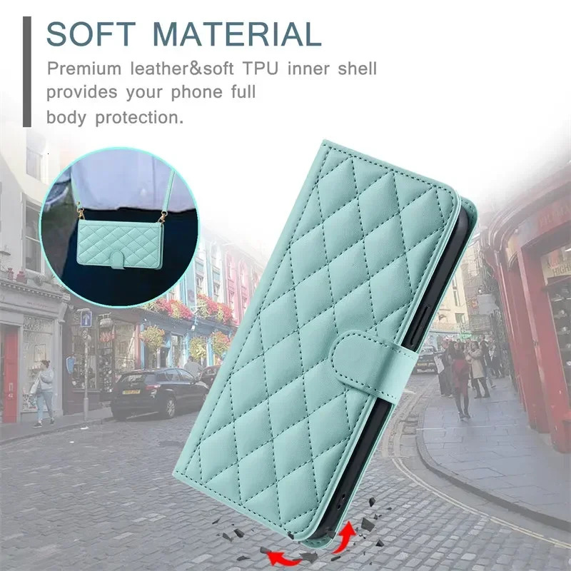 Long Lanyard Leather Wallet Card Phone Case For Iphone 16 15 14 Pro Max 13 12 11 X XS XR SE 2022 8 7 Plus Holder Cover Coque