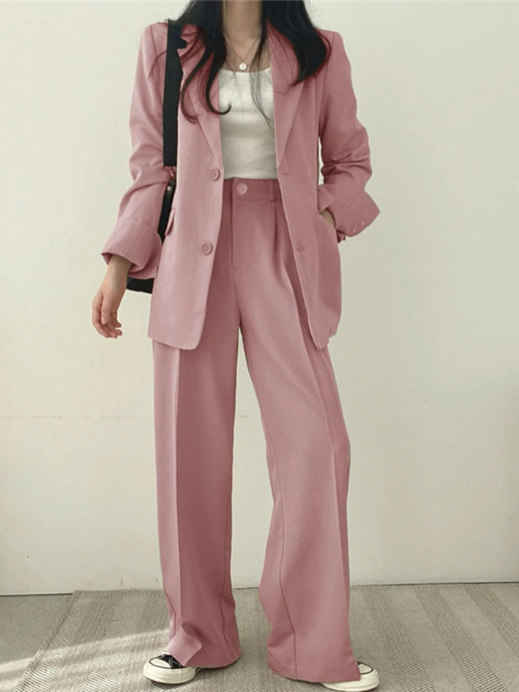 Women Suit Jacket Trousers Set Full Sleeve Single Breasted Pants Solid Elegant Suit Coat Autumn Winter Clothing 241220