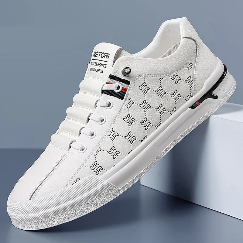 Spring New For Men Genuine Leather Casual Fashion Knurg Flat Skateboard Shoes Youth Lace-up Sneakers
