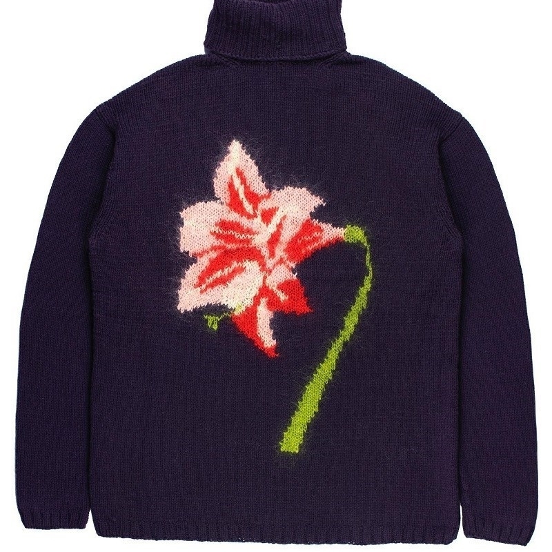 Womens Pulleys sweaters colorful flowers fashionable high neck knitted streetwear retro tops oversized Harajuku 241211