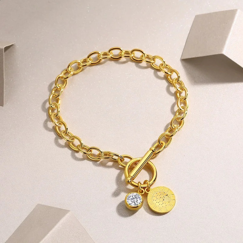 S925 Silver 1 Yellow Gold Chain Woman Cuff Bracelet Party Gift 241214