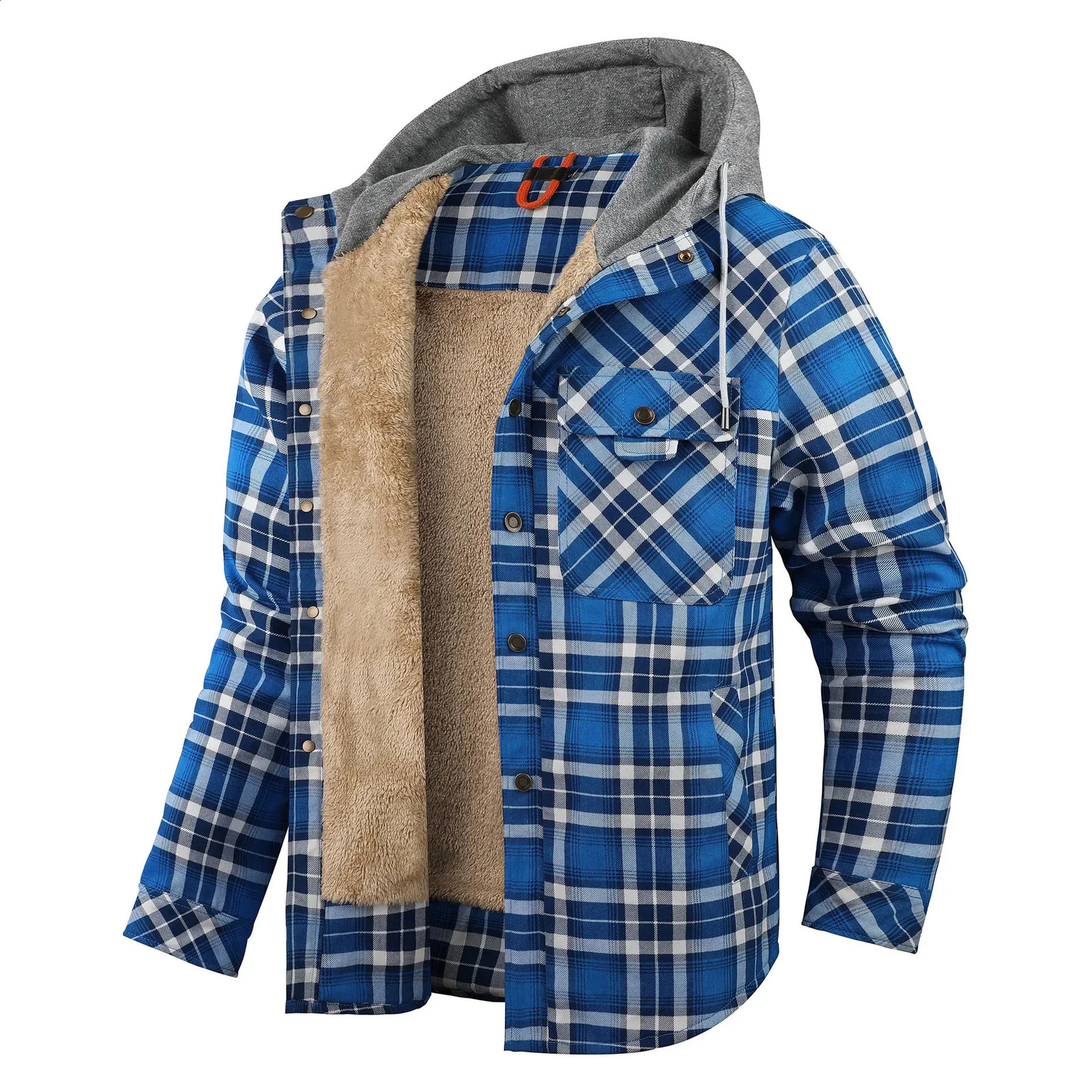 Winter Large Size Mens Shirt Jacket Cotton Coat Men Long-sleeved Plush Thickened Keep Warm Hooded Plaid Shirts US Size 2XL 241223