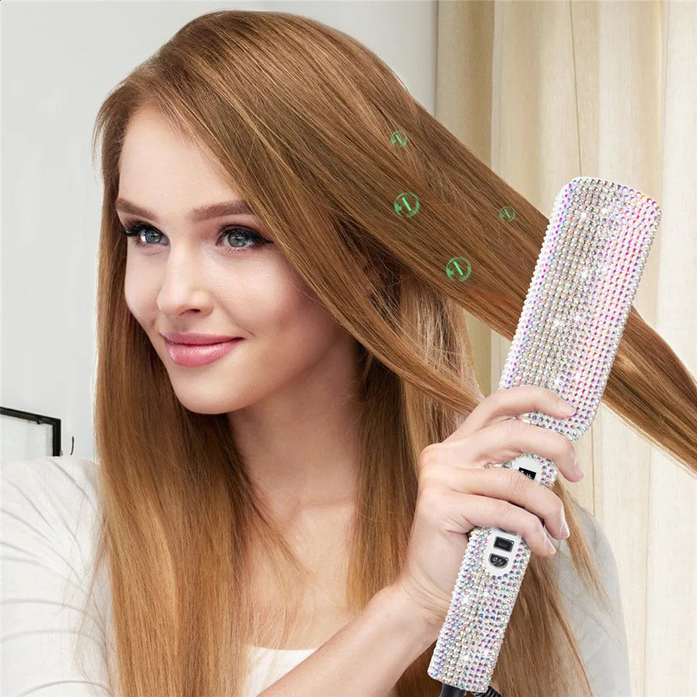 Rhinestone Flat Iron For a Straightening Irons LCD Display Floating 2 Inches Wide Plate Hair Straightener Curler 241223