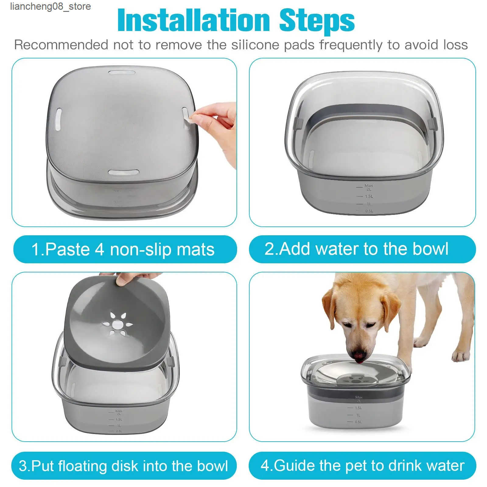 Dog Bowls Dishes Dog Water Bowl 2L No Spill Dog Bowl Large Capacity Spill Proof Slow Water Feeder No Splash Dog Bowl Pet Water Drinking Bowl L240910