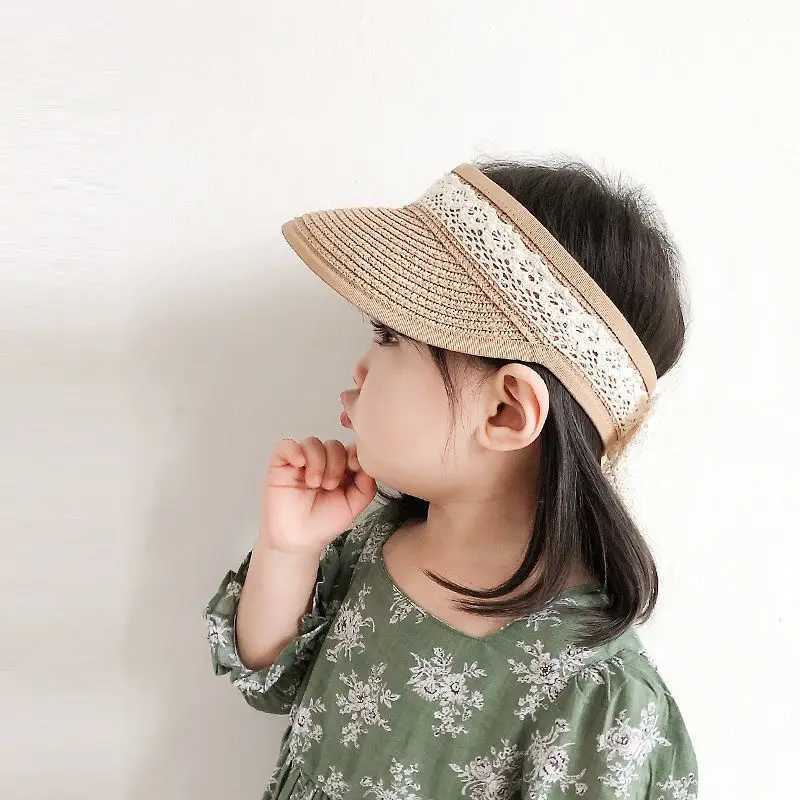 Caps Hats Summer childrens empty top sun hat wide Brim straw hat suitable for children and girls lace bow adjustable sun hat H241223