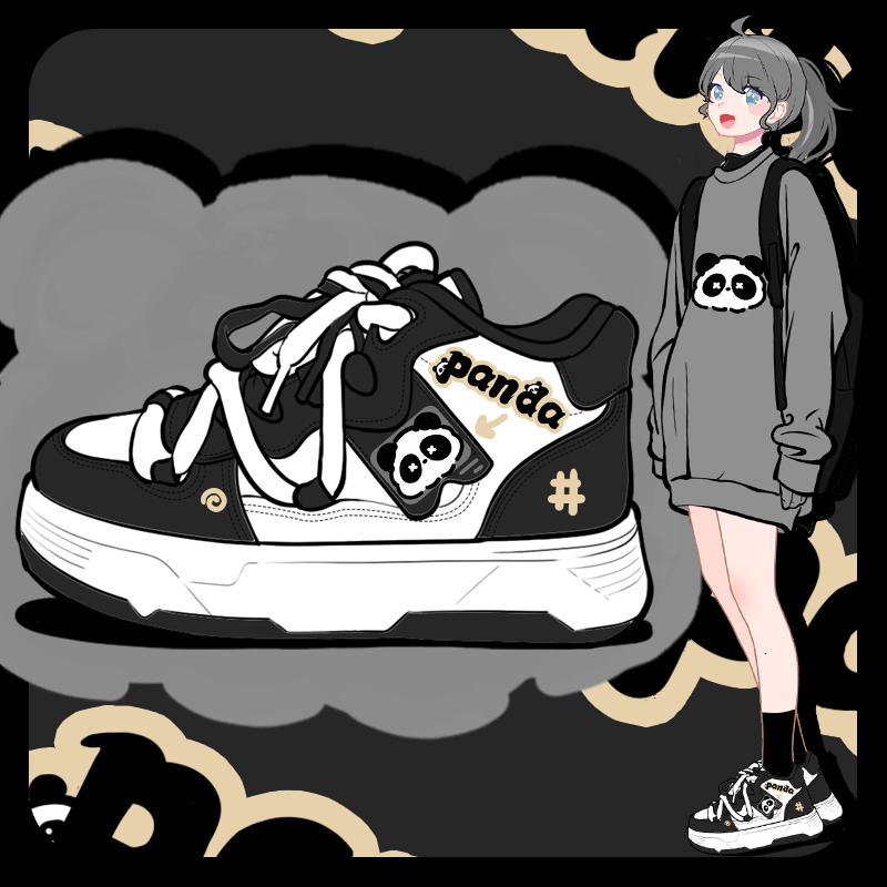 Amy And Michael 2025 Cute Anime Panda Lovely Girls Students High Top Sports Casual Sneakers Female Woman Vulcanize Shoes