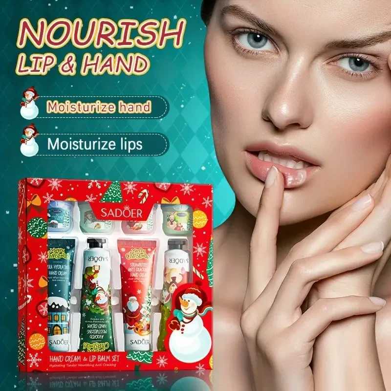8-piece Christmas moisturizing anti cracking hand cream and lipstick combination set moisturizing moisturizing Christmas giftW241223