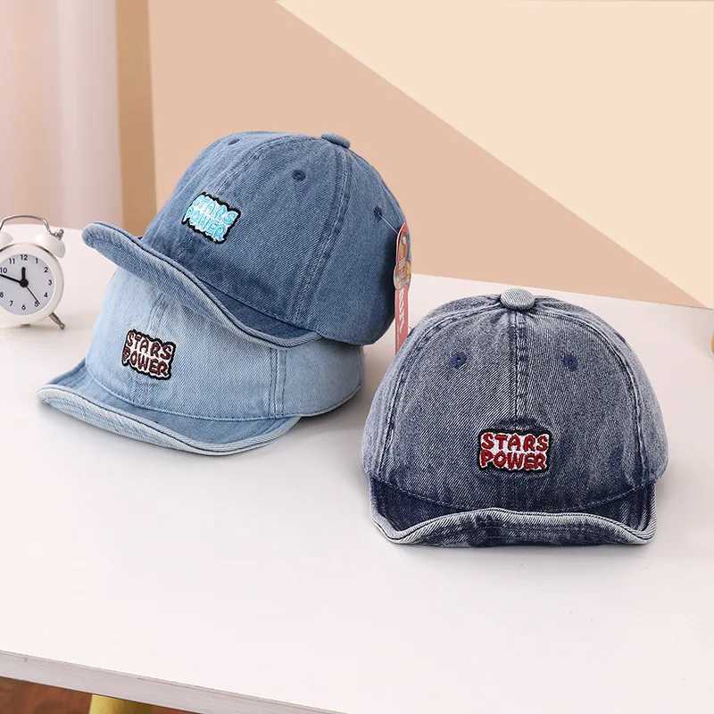 Caps Hats New Cowboy Letter Baby Baseball Hat Summer Retro Soft Brim Outdoor Sun Hat Boys and Girls Casual Sports Childrens Leather Hat H241223