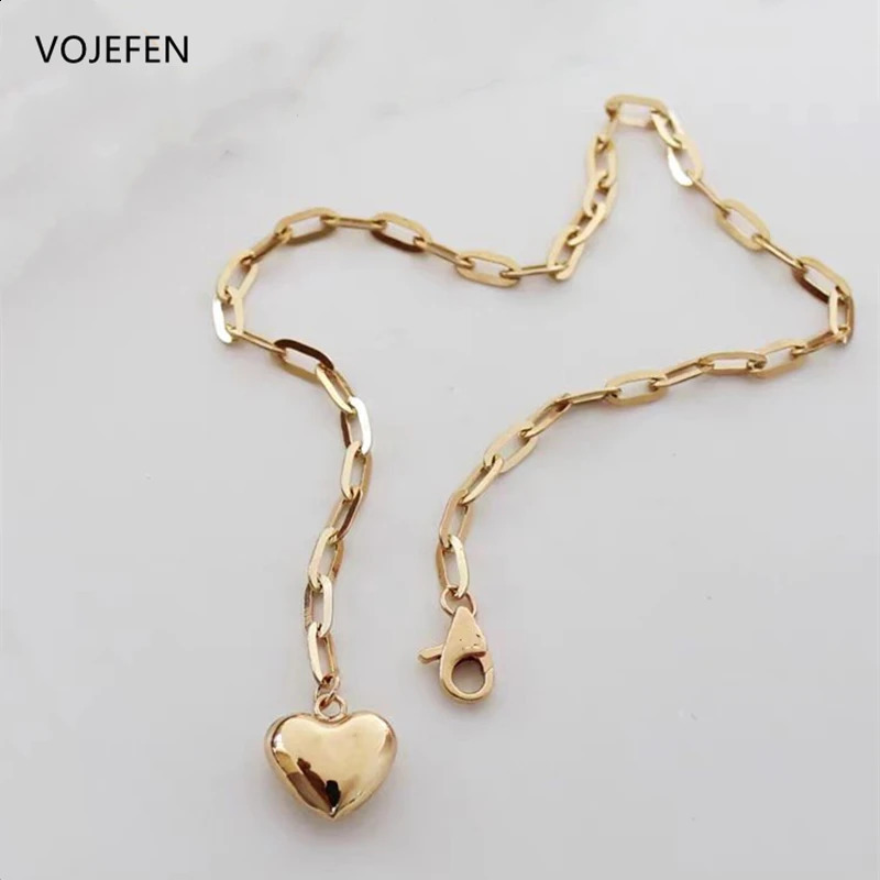 VOJEFEN AU750 Heart Pendant Bracelet Original 18K Pure Gold For Women Genuine Link Wrist Bracelets Fine Jewellery Gift 241220