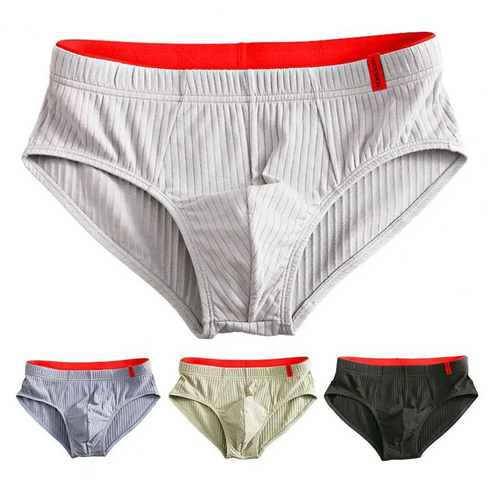 Mens mid waist elastic soft breathable anti-corrosion U-shaped conveyor striped solid color casual mens underwear W241223