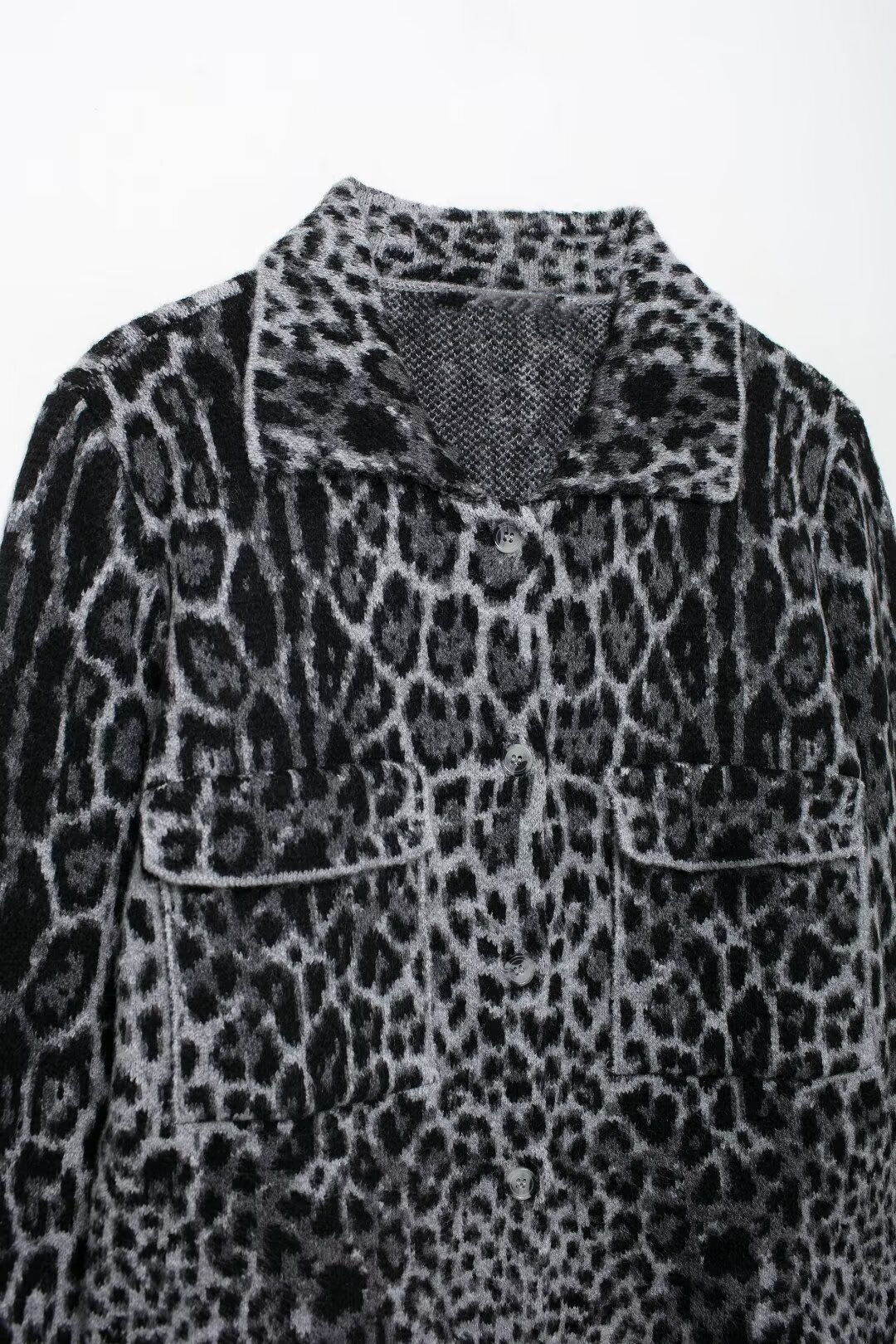 RZRA Original 2024 Autumn And Winter New Women's Leopard Jacquard Long-Sleeved Knitted Jacket Coat Temperament Versatile