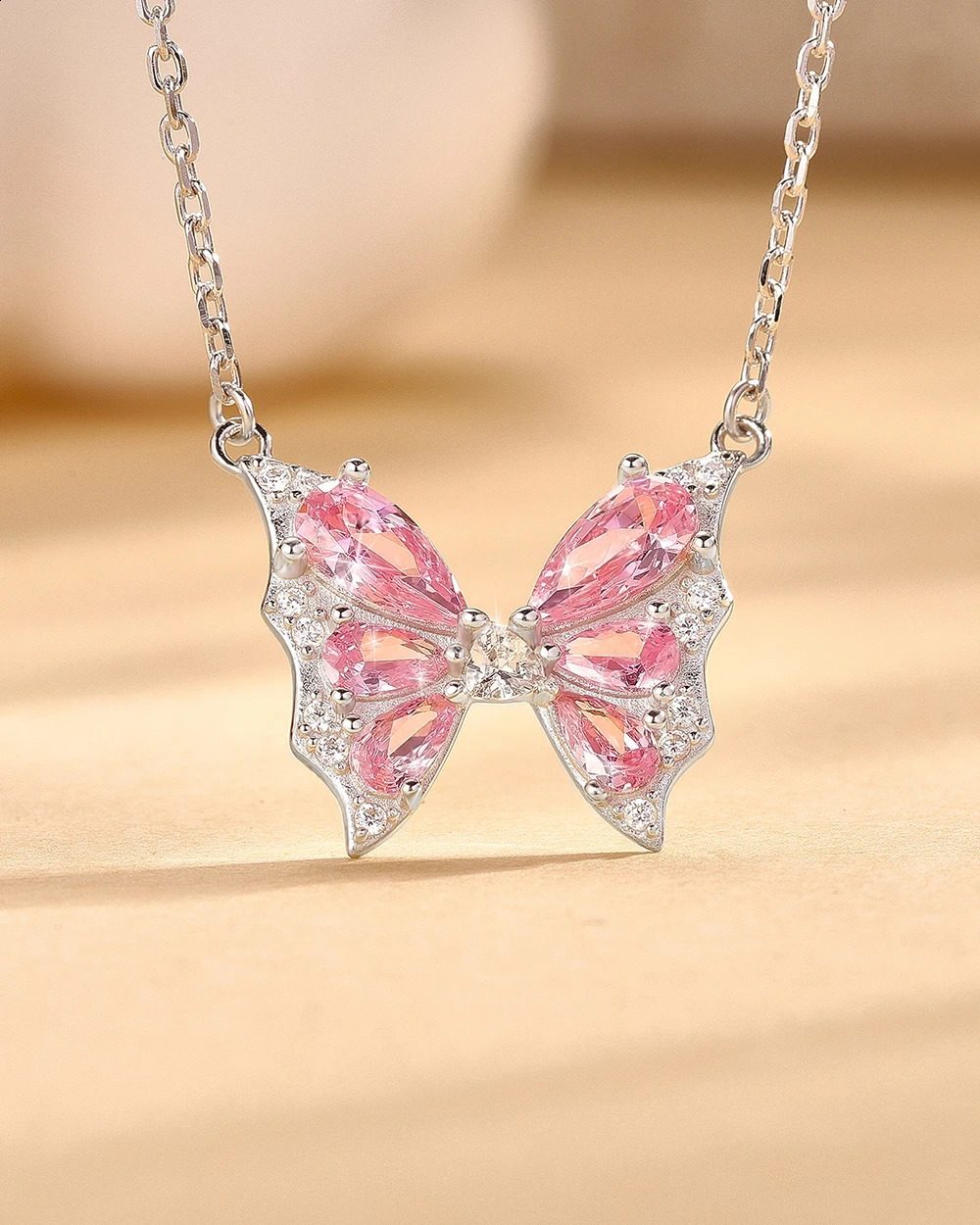 925 Sterling Silver Butterfly 12-Month Birthstone Pendant Graceful Hollow Necklace Jewelry Birthday Heartfelt Gift for Her Women 241220