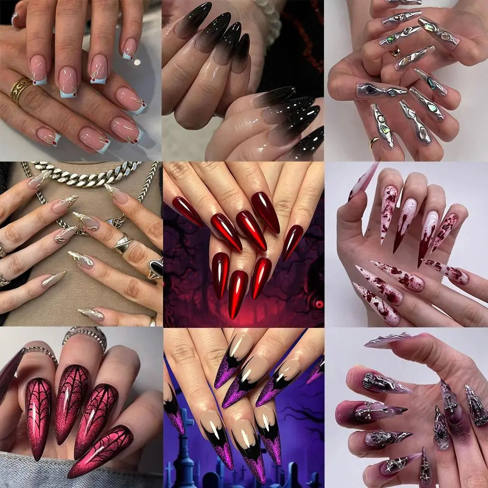 24pcs Manicure Long Almond False Nails Stiletto Ballerina Fake Nials Detachable Cute Cherry Press on Nails DIY 241223