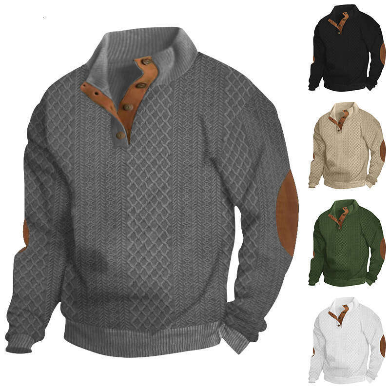Hot selling autumn and winter European size men's outdoor leisure standing collar long sleeved jacquard knitted pullover hoodie