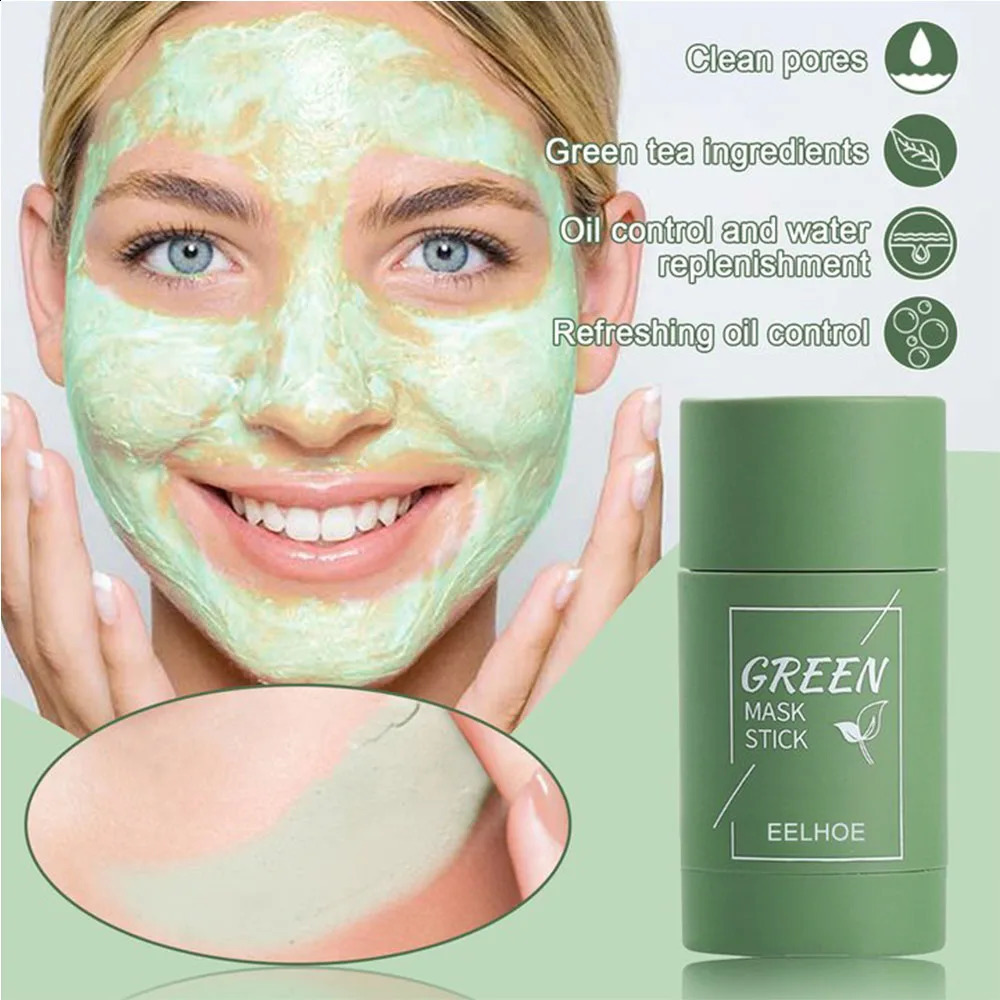 Green Tea Solid Cleansing Mask Dispel Acne Blemish Mark Blackhead Acne Smearing Mud Film Hydrating Mask 241223