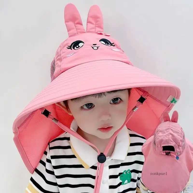 Caps Hats Outdoor childrens summer hats childrens sun hats neck earmuffs sun protection beach hats childrens boys and girls flip caps H241223