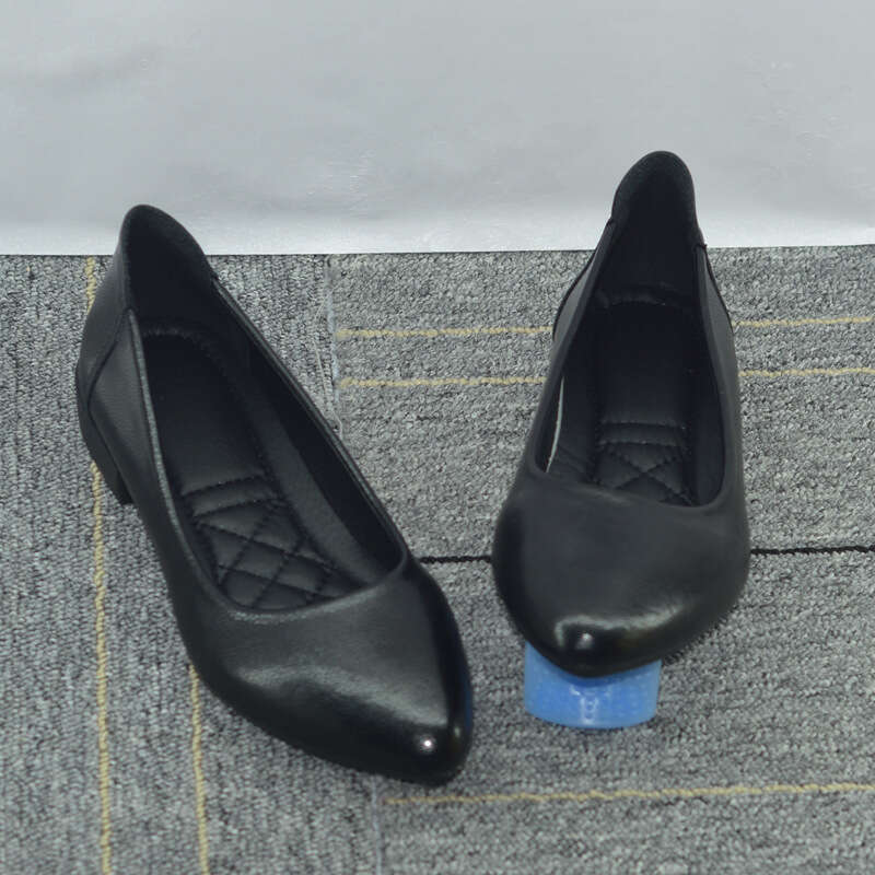 Summer Breathable Flight Attendant Women' Black Leather Hoe, Flat Bottomed, Work For A Long Time Without Getting Tired Tanding, Oft Oled Profeion