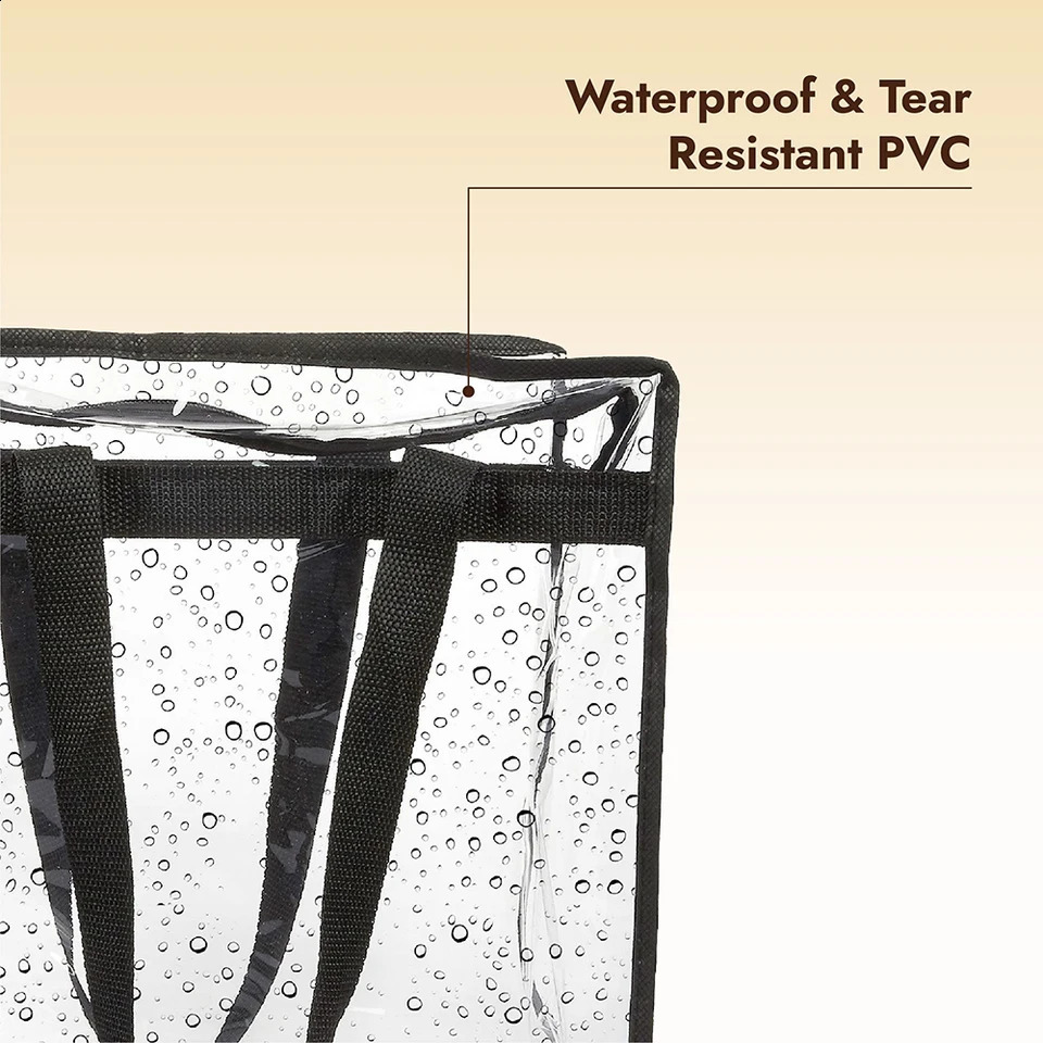 2Pcs Clear Tote Bags with Zipper Large Capacity Transparent Shoulder Bag Multipurpose Transparent for Work School Gym 250103
